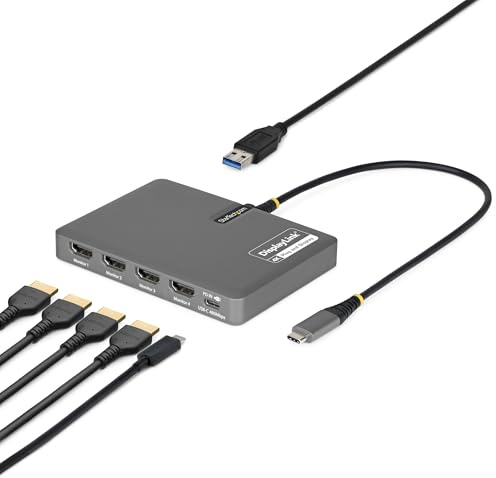 StarTech.COM Adaptateur USB-C vers Station de Travail Quadruple Écran, HDMI 4K 60Hz, Passage PD 140W pour Le Chargement d'Ordinateurs Portables, Port USB pour Clavier et Souris sans Fil, TAA