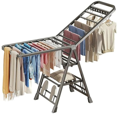 Heavy Duty Clothes Drying Rack Foldable with Wheels, 71'' Extra-Thick Metal Laundry Dryer Stand, 27 Rods Free-Standing for Indoor/Outdoor Windproof Use (17.7 D x 71 W x 42 H)