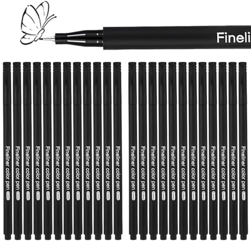 MOTIBACK Fineliner Set Schwarz, Zeichenstifte mit 0.4mm Spitze, Wasserfeste Tuschestifte, Schnelltrocknende Fineliner für Zeichnen, Skizzieren, Manga & Kalligraphie (24)