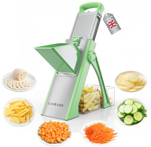 Mandoline Vegetable Slicer Mandolin Multifunction Potato Slicer with 4 Cutting Modes to Slice, Dice, Chop, Julienne, Safe Chip Cutter with Detachable and Easy to Clean (Green Large)