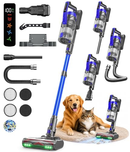 Zoomcat Akku-Staubsauger 600 W, 50 kPa, 70 Min kabellos blau | Tierpflegebürste, 1,4m Schlauch, Wandladestation, 12-Schicht-Filtration, 2L-Staubbehälter, Ultraleise