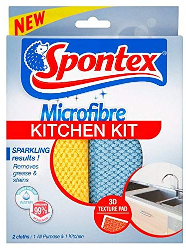 Spontex Microfibre Kitchen Kit, Pack of 2