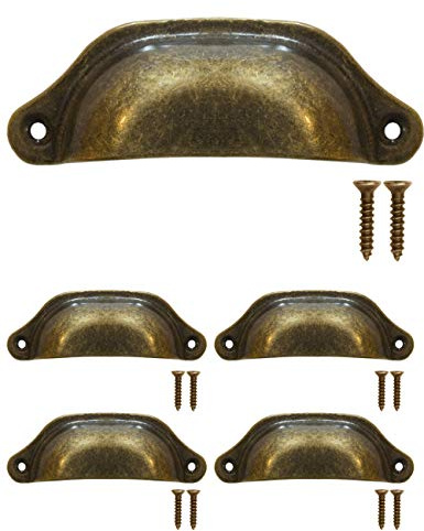 Fuxxer 4x Antike Schubladen Griff-Muscheln, Möbel-Griffe, Eisen, Bronze, 97 x 30 mm, 4er Set