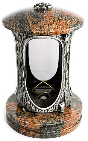 Afterglow Stilvolle Grablaterne Elégant Granit Gneis Barap Halmstad Höhe 23 cm/Ø 15 cm Grableuchte Grablicht Grablampe Granitlampe Granitlaterne Bronze mit Sockel Grabschmuck