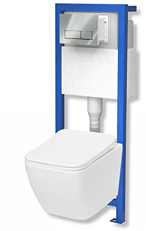Domino Lavita Vorwandelement inkl. Drückerplatte + Wand WC LINO ohne Spülrand + WC-Sitz mit Soft-Close-Absenkautomatik (Drückerplatte RC) Toilette Komplett Sett WC
