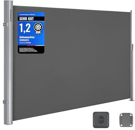 SONGMICS Store latéral en Aluminium Extensible 200 x 400 cm, Brise-Vue, Protection Solaire, occultant, pour Balcon, terrasse, Jardin, Anthracite GSA204G01