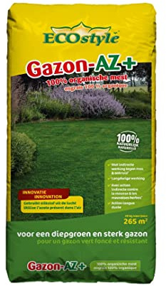 ECOstyle Gazon AZ Engrais pour Pelouse Bio - Pour Pelouse Verte Profonde et Fort - Donne Jusqu'à 120 Jours d'Alimentation - Agit Contre la Mousse - 265 M² - 20 KG