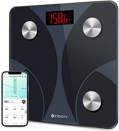 Etekcity Scale for Body Weight and Fat Percentage, FSA&HSA Eligible, Smart Digital LED Bathroom BMI Measurement, Accurate Bluetooth Weighing Machine, Body Composition Analyzer, Ash-black, 400lb
