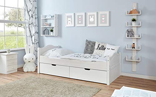 TiCAA Einzelbett Leni 100x200 Kiefer Weiß