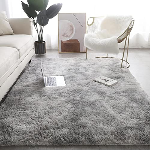 RUNYA Rug Living Room Large Soft Faux Fur Sheepskin Area Rug Modern Shaggy Carpets (Grey, 5.2ft x 7.5ft (160 x 230 cm))