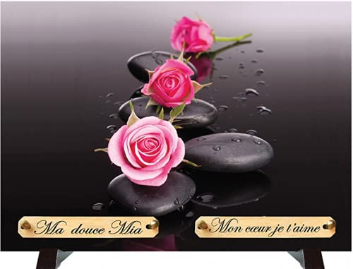 Funelior Marbrerie Plaque funéraire Personnalisée | Plaque funeraire | Plaque funéraire Personnalisable | Plaques funéraires Personnalisées | Galets et Roses | 25x35 cm | x 2 Inters