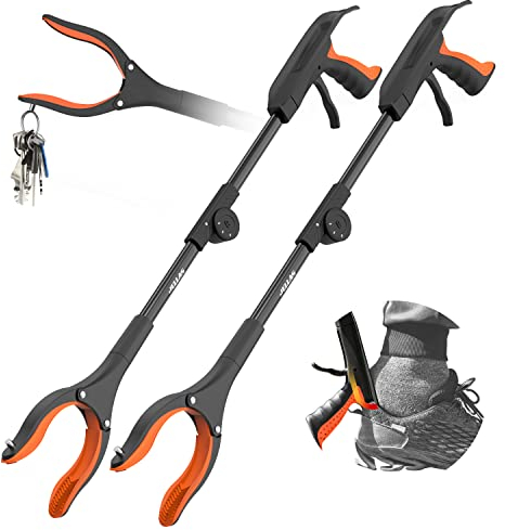 Jellas Pinza Telescopica, 80 cm Pinza Telescopica Pieghevole, Pinza Prensile, Raccoglitore di Immondizia, Pinza Morsetto in Gomma (Arancia)