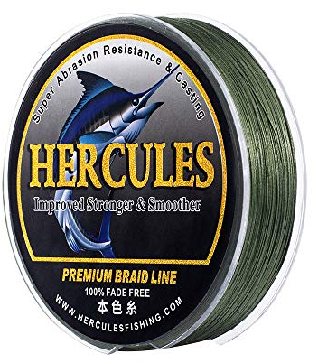 HERCULES Farbechte Geflochtene Angelschnur, 2000m PE Geflochtene Schnüre, 8 Stränge Multifile Angelschnur, 15lb Test für Salzwasser und Süßwasser, Grün, 15lb, 2000m