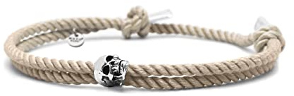 Nato Cuff - Totenkopf Skull Armband in Silber 925 - Mailänder Seidenkordel - Herren- oder Damenschmuck Handgefertigt in Frankreich