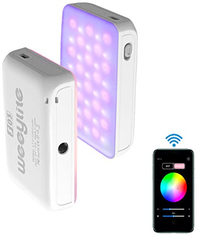 Weeylite S03 RGB Luz de Video,Luz de cámara LED 360° a Todo Color Iluminación de fotografía Portátil con App Control,Recargable CRI95+ 2800K-6800K Regulable Panel Lámpara,Blanco