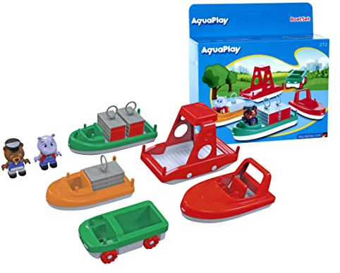 AquaPlay - BoatSet - Zubehör für AquaPlay Wasserbahnen oder für die Badewanne, 4 Booten, 1 Amphi-Lorry und BO und Wilma, für Kinder ab 3 Jahren 8700000272 Bunt