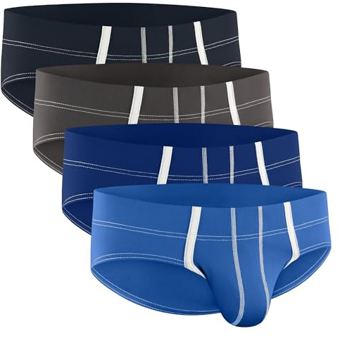 Slip Sportivo da Uomo con Tasca per Rigonfiamento, Confezione da 1 o 4 Slip in Seta di Ghiaccio con Sacchetto Taglia B o D, B Pouch 4 Pack - Blu Grigio Blu Scuro Grigio Scuro, Medium