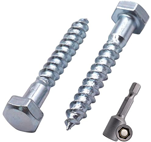 SKIR'CO (50 Stück) DIN 571 verzinkter Stahl Sechskant-Holzschrauben M6 x 40 mm, Schrauben, Sechskantschraube, Schlüsselschrauben (mit magnetischem Sechskant-Bit)