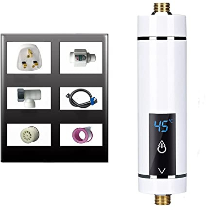 Tankless Electric Water Heater,WMLBK 220V 3500W Kitchen Mini Instant Electric Water Heater with Backlit LED Display Tankless Shower Hot Water for Basins Sinks Over/Under Sink Installation, White