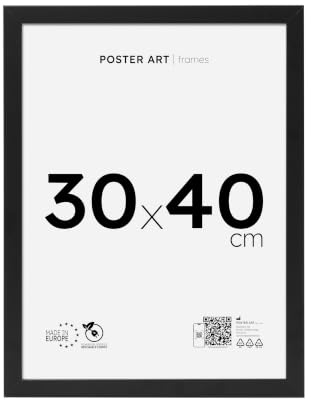 POSTER ART Bilderrahmen 30x40 cm Hängende aus MDF und Acrylglas Schwarz | Für Poster und Puzzles, Vertikal oder horizontal, Einfache Montage, Robustes Acrylglas, Europäische Produktion