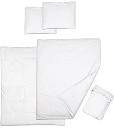 5-teiliges Baby-Bettwäsche, Bettdeckenbezug mit Kissenbezügen und Jersey-Bettlaken, passend für 83 x 50 cm große Kinderbetten (weiß) (12 Monate+)