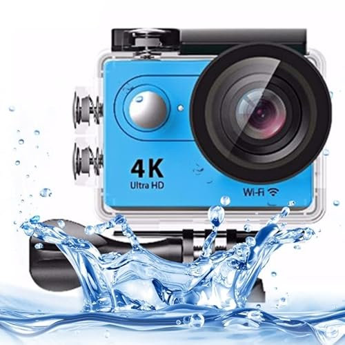 Casieblue Action Camera 4K Ultra HD 1080P 12MP 2 inch LCD Screen WiFi Sports Camera, 170 Degrees Wide Angle Lens, 30m Waterproof, Remote Control, Rechargeable Batteries and Accessories Kit (Blue)