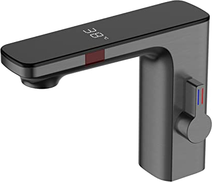 XJTNLB Rubinetto con Sensore per Lavabo Rubinetto Automatico con Sensore ad Infrarossi, Rubinetti Bagno Lavabo Grigio Pistola