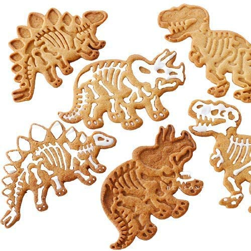 ZOOPIE Juego de 6 Piezas Molde de Galleta de Dinosaurio 3D Dinosaurio Galleta en Relieve Cortador Estampadores Relieve Hueso Patrón Postre Hornear Pastel Molde for decoración de Pasteles / 941