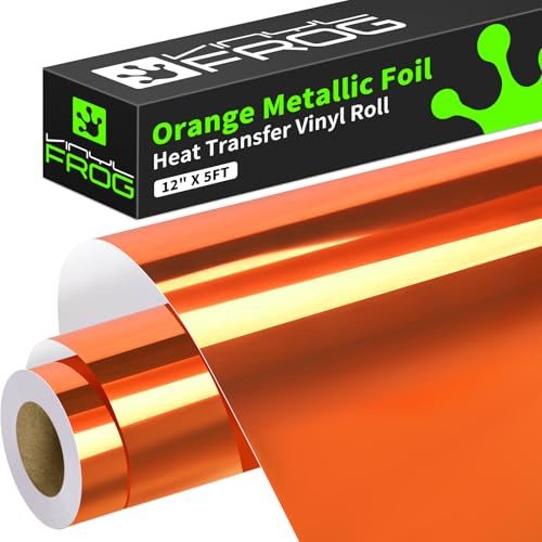 VINYL FROG HTV-Vinyl-Rolle, Metallic-Folie, 30,5 x 1,5 m, Orange Chrom, Wärmetransfer-Vinyl, zum Aufbügeln, einfach zu schneiden und zu entgitten, DIY Heat Press Design für T-Shirts, VF-HTV14-OR