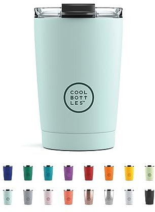 Cool Bottles - Vaso Térmico de Acero Inoxidable 330 ml - Pastel Sky - Tapa Hermética - Vaso para Café - Bebidas Frías 10 horas y Calientes 5 horas - Libre de BPA