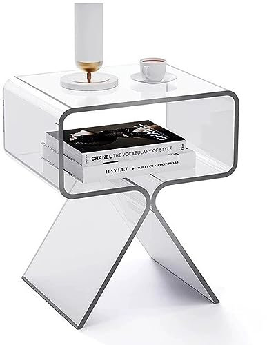 Hochwertiger Acryl Nachttisch Beistelltisch Modernes Design Clear Home Decor Display Endtisch Heimdekoration, Kaffeetisch Beistelltisch Mit Zeitschriftenständer, Couchtisch ( Color : Transparent )