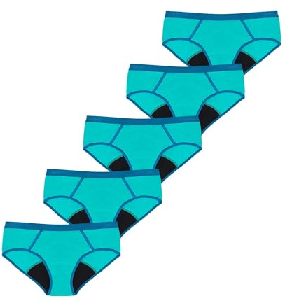 SELENACARE Periodenunterwäsche Teenager Sporty (5er Multipack) - Menstruationsunterwäsche für Teens, waschbar, 100% vegan, nachhaltig, 20ml Absorption, Mykonos-Blau, Größe 158