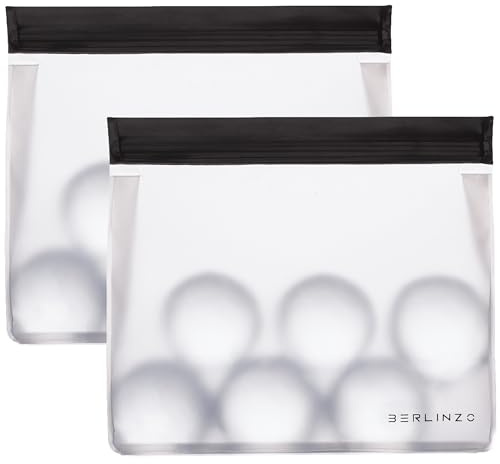 BERLINZO Reusable Ice Storage Bag - Freezer Safe Leak Proof Silicone and Plastic-Free Lunch Bag for Ice and Food Storage - BPA-Free - 2 Pack
