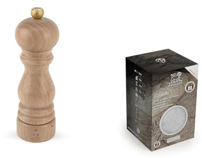 PEUGEOT - Moulin à Sel Paris u'Select 18 cm+Sélection Epices - Sel Gemme Blanc - Gros Sel De Cuisine - Salinité 7 - Origine Allemagne - Innovation Sachets Fraîcheur Triple Protection