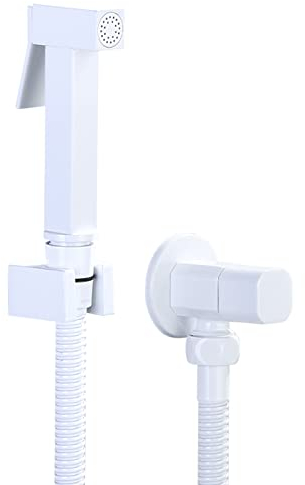 Weißer Hand-WC-Bidet-Sprayer, Duschset aus massivem Messing, Bidet-Wasserhahn im quadratischen Design für kaltes Wasser, wandmontiertes Badezimmer-Bidet-Aufsatz-Set, Dusc