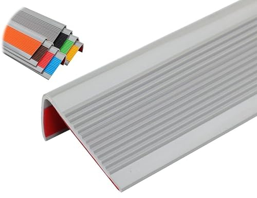 USFJATI Treppenkantenprofil L, Treppenkantenprofil Selbstklebend, Treppenkantenprofil Treppenstufen Aus Gummi PVC, Flexible Gummistufen, Rutsch Treppenkante Kantenschutz(Color:Gris)
