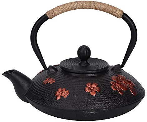 Théière en fonte à motif de cerise orientale, bouilloire, cadeau d'ornement élégant, rouge 0,9 l pour la maison de thé