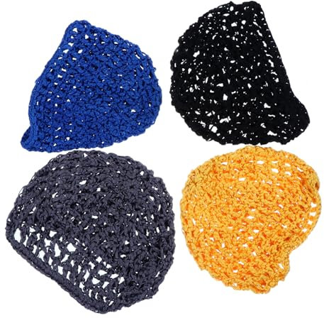 SAFIGLE 4stücke Teiliges Gehäkeltes Haarnetz Leichtes Und Atmungsaktives Snood Netz Für Damen Zum Schlafen Praktische Netzmütze Für Dutt Frisuren Und Hautfreundlich in Blau Schwarz Senf