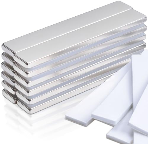 12 Piezas Imanes de Neodimio 60x10x3 mm Rectángulo Imán con Película Adhesiva, Imanes Potente Imanes Adhesivos para Refrigerador, Cocinas,Oficinas, Bricolaje, Pizarra Blanca