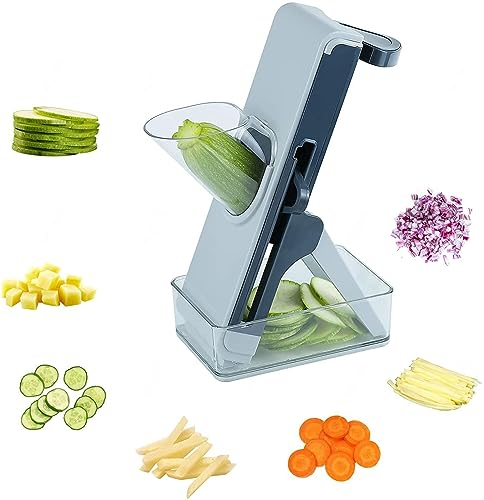 CVNIMV Meat Cutter With Container, for Vegetables Cutting Frozen Meal or Sausages Food Dicer Cutter, Slicer with Container, Thickness Adjuster Multi Blades