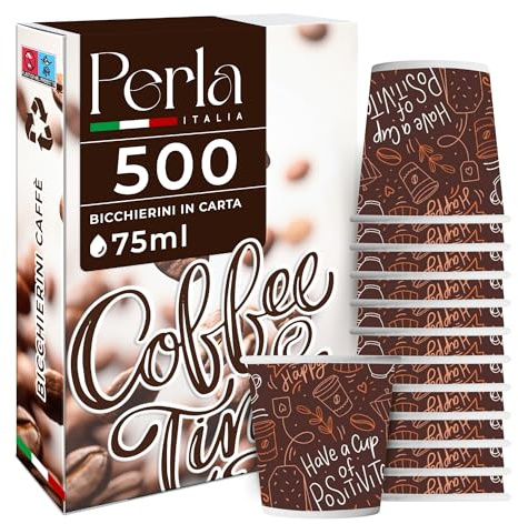 Perla - 500 Bicchierini Caffe Carta 75ml - Bicchieri Caffè Monouso Biodegradabili - Bicchierini da Caffè Usa e Getta Ecosostenibili per Bevande Calde