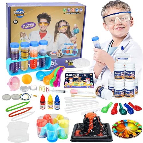 56 Wissenschaft Experimente Kit für Kinder - STEM Aktivitäten Spielzeug für Jungen Mädchen Chemie Set, Kristalle Züchten,Vulkan Spielzeug, Weihnachten Geschenk Spielzeug für Kinder ab 4-6-8-12 Jahre