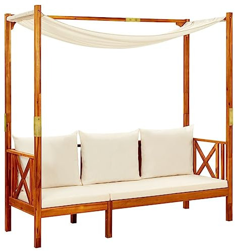 HETFTJN Outdoor Sessel Balkon Lounge Klein Sitzbank Esszimmer Garderobenbank - Gartenbank mit Sonnendach und Fußhockern Massivholz Akazie für Balkon Draussen Park Garten