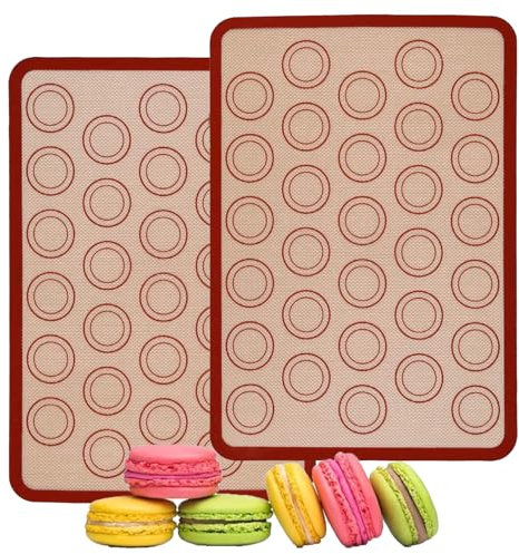 2 Tappetini da Forno per Macaron, Macaron Tappetino di Cottura Rettangolare, Pad di Cottura in Silicone, Tappetino di Cottura in Silicone Macaron, Per Macaroni, Biscotti, Tappetino per Pizza, Rosso