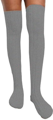 Futura London Dam lammull merinoull ren stickad termisk varm vinter vandring över knät höga vadstrumpor UK 4-7, Grå, one size