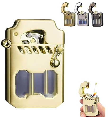 Briquet à Bascule Mecha en Métal - Briquet à Kérosène Coupe-Vent Rétro Transparent pour Bougies, Extérieur, Voyages et Camping