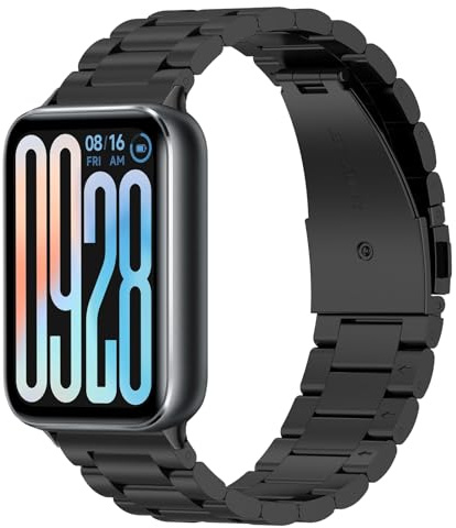 MiRowy Metallarmband för Xiaomi Smart Band 9 Pro/Xiaomi Smart Band 8 Pro, Ersättningsarmband i rostfritt stål för män och kvinnor för Xiaomi Mi Band 9 Pro/Xiaomi Mi Band 8 Pro (svart)