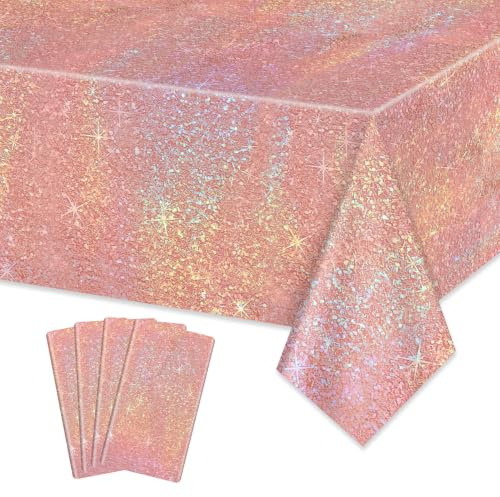 APUXXJUPA 4 Pack tovaglie oro rosa, tovaglia rettangolare compleanno rosa e oro copritavolo per ragazze 18 ° compleanno decorazioni matrimonio sposa forniture di partito, 130 x 220 cm