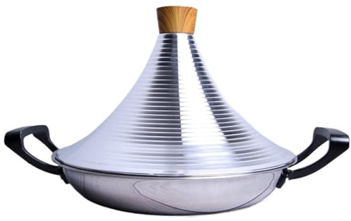 Marmite à tajine en Acier Inoxydable Marocaine pour la Cuisson, Plaque de Cuisson coréenne avec Couvercle Conique Tajine Compatible avec Les plaques de Cuisson à Induction Vaisselle de buffe
