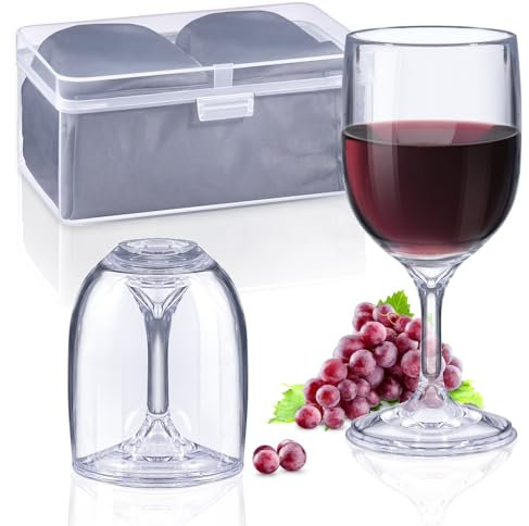 ecooe Weingläser Kunststoff to go, 200ml Camping Weinglaser 2er Set, Moderne Rotweingläser Weißwein und Sektgläser mit Wasserdichter Tasche und Praktischer Box für Reisen Camping Outdoor Picknick